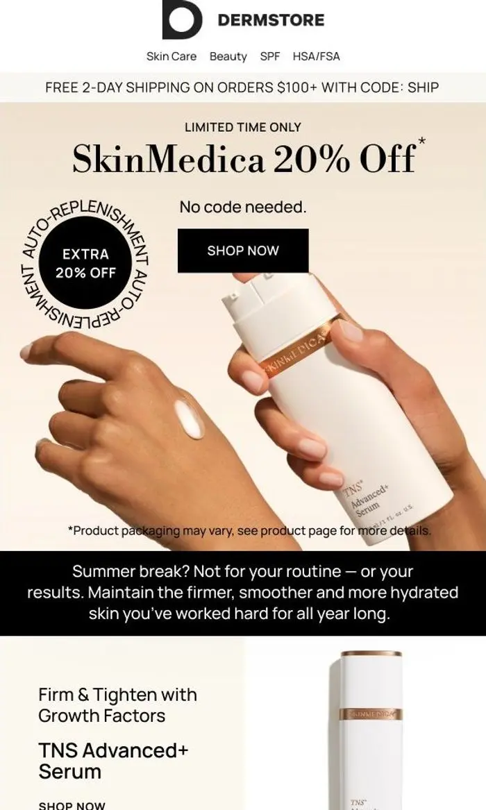 Dermstore: NOW: 20% Off SkinMedica — Extra 20% Off with Auto-Replenishment