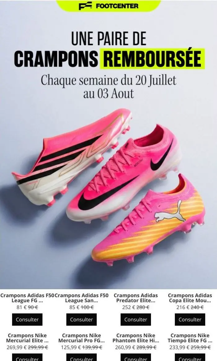 Footcenter: ⚽🎁1 paire de crampons remboursée par semaine.