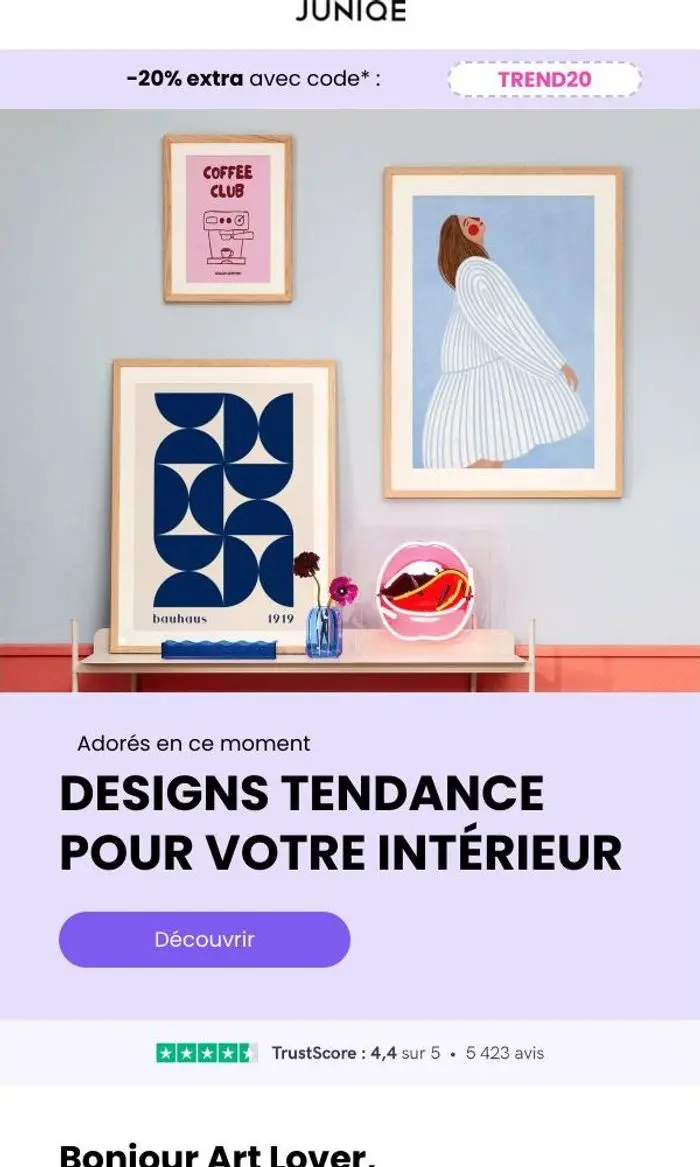 JUNIQE Art Club: À la une 🔥 -20% sur les designs en vogue