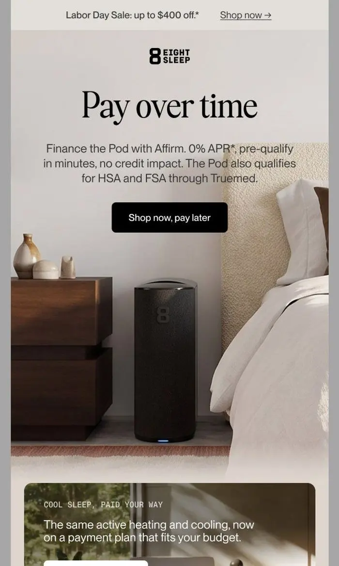 Eight Sleep: Pay over time during the Labor Day Sale*
