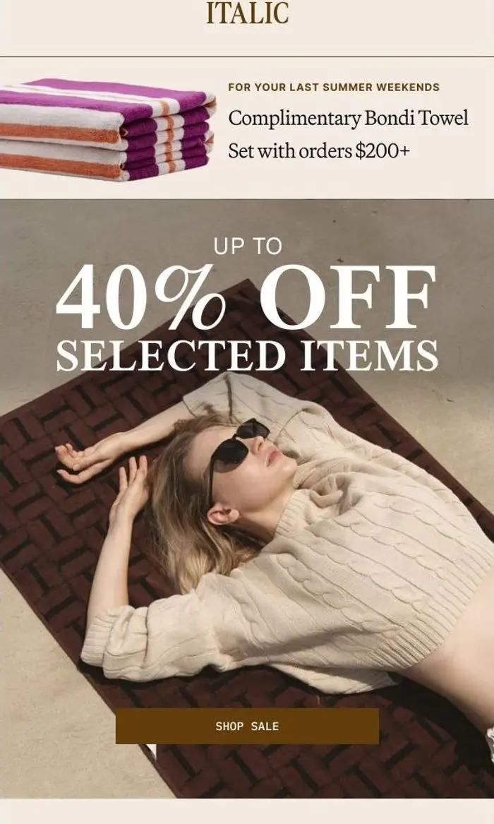 Italic: Labor Day Sale: Up to 40% Off Sitewide