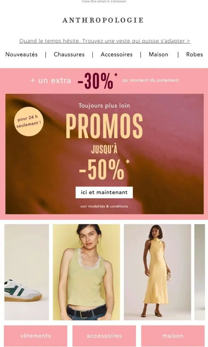 Anthropologie Europe: C’est un signe : -30%* en extra sur les promos (aujourd’hui seulement !)