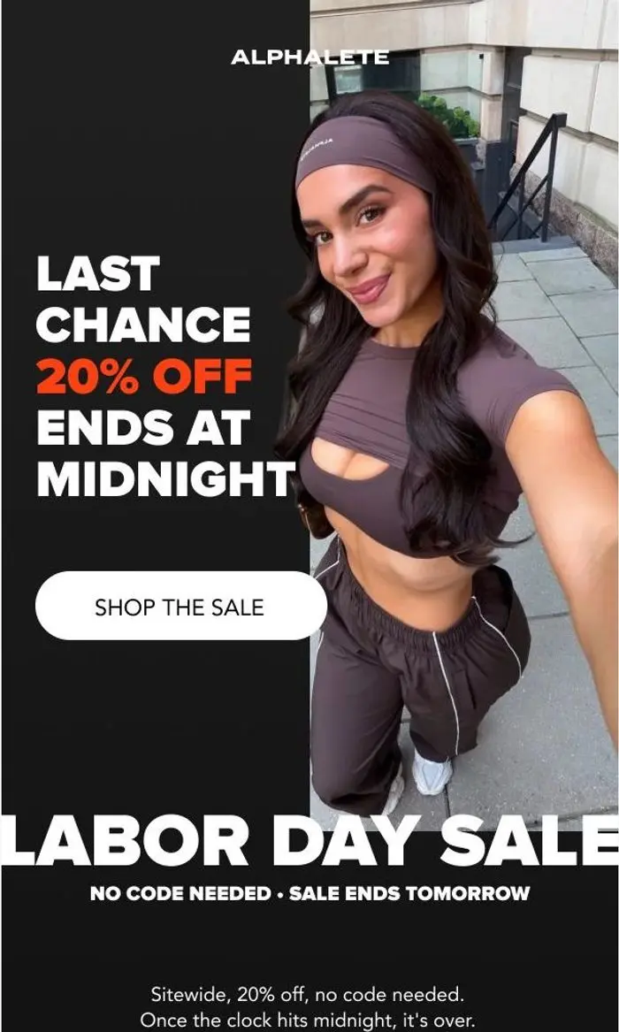 Alphalete: Labor Day Sale ends at midnight
