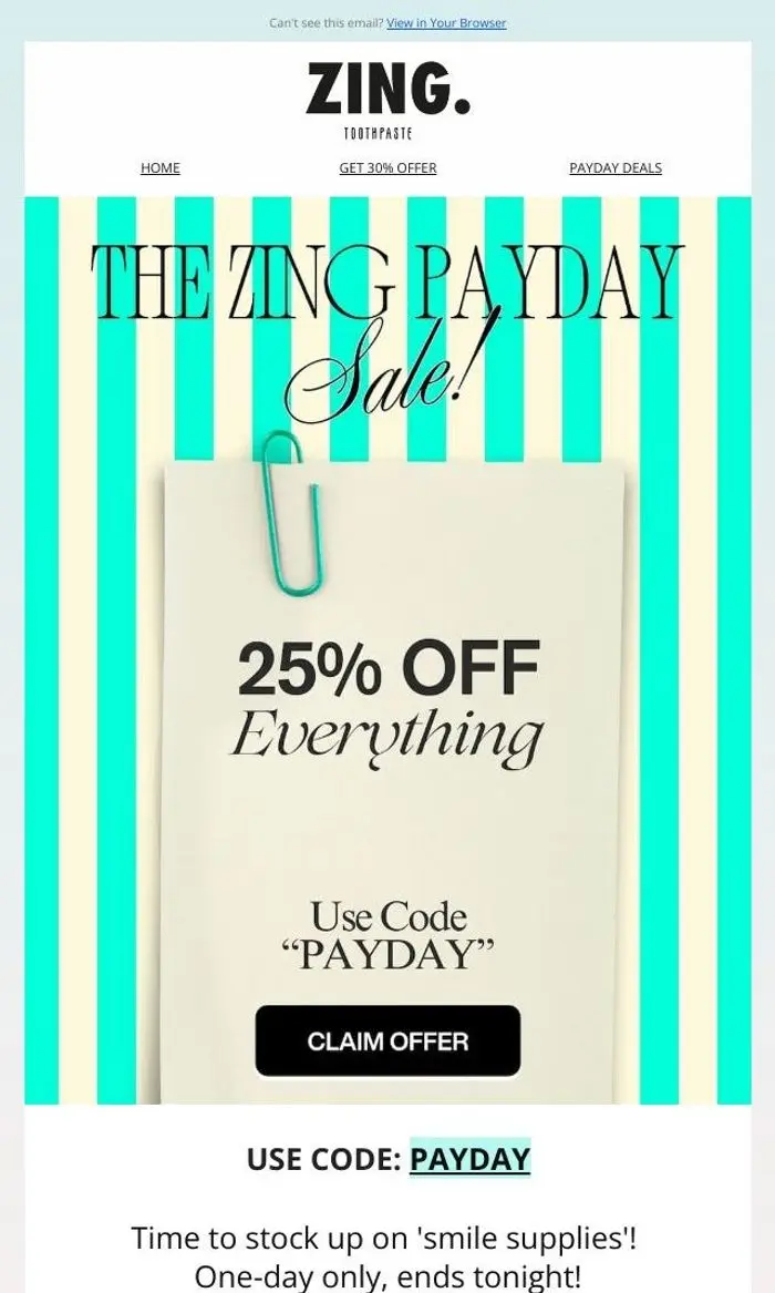 Zing Toothpaste: 🚨 SALE ENDS TONIGHT: 25% off!