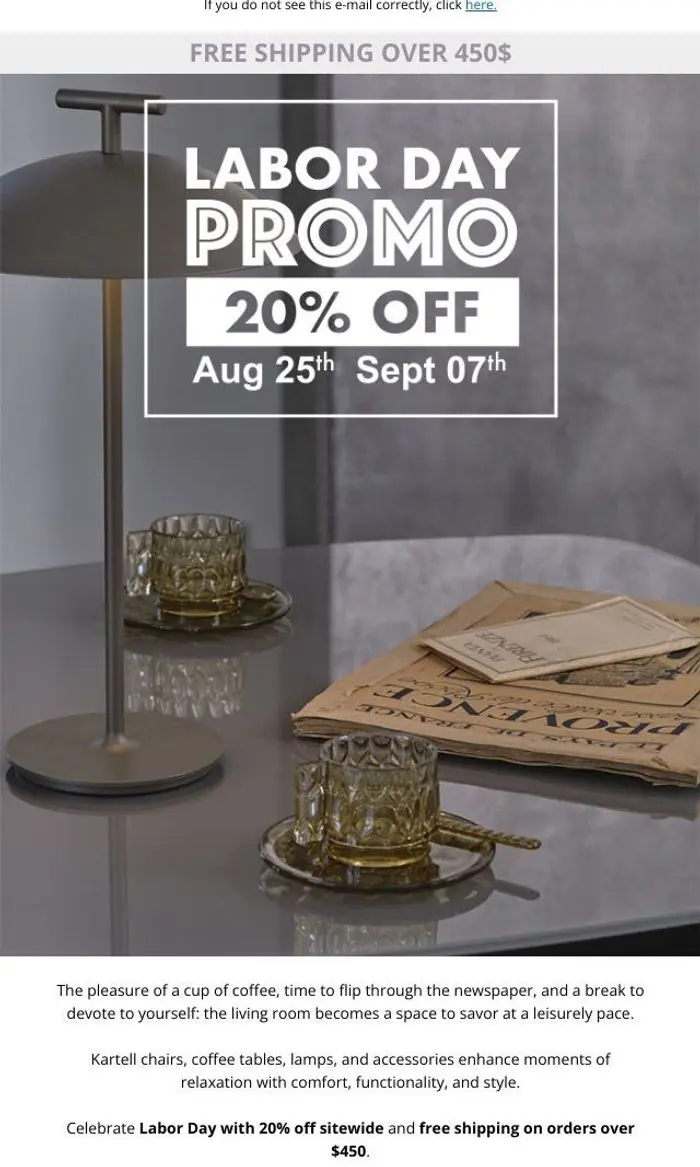 Kartell: Labor Day: 20% Off for the Joy of Living