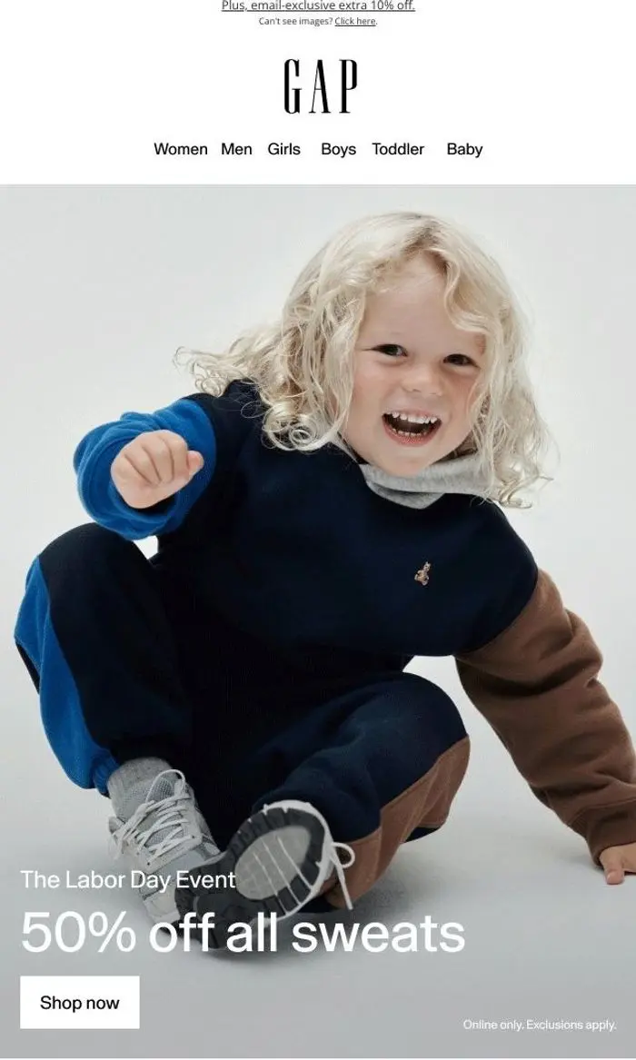 Gap: You've been given 50% off sweats & more