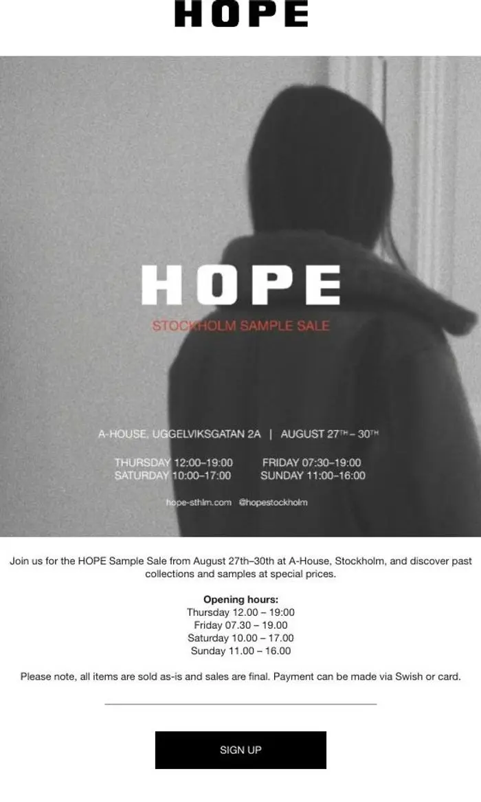 HOPE: HOPE Sample Sale