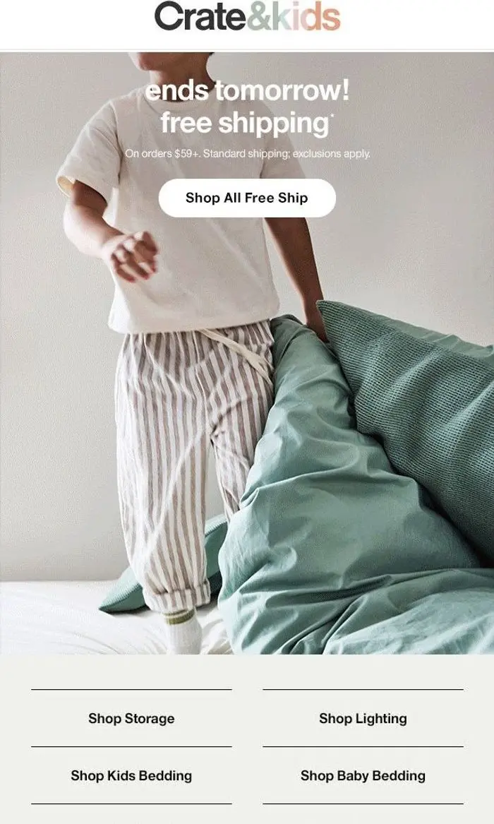 Crate & Kids SALE: FREE SHIPPING ends tomorrow!