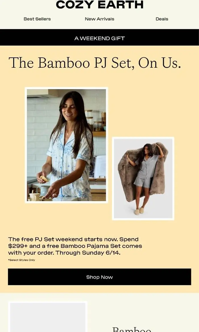 Cozy Earth: The Bamboo PJ Set free with $299+, this weekend only ‼️