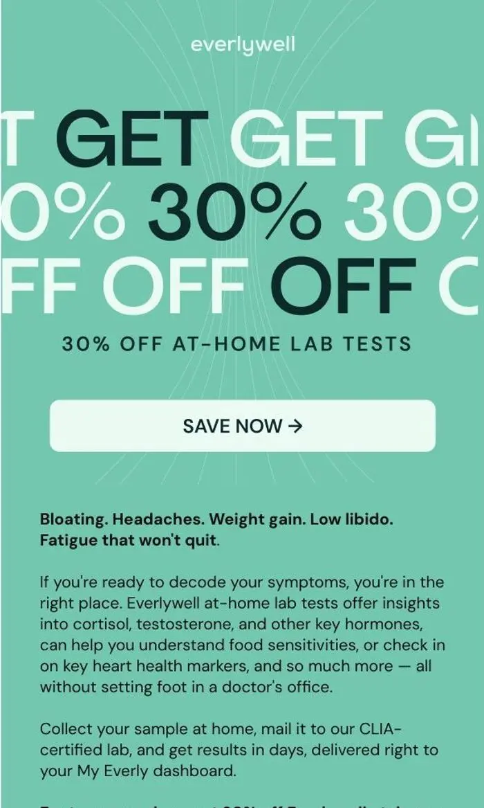 Everlywell 360: 30% off at-home lab tests is almost over