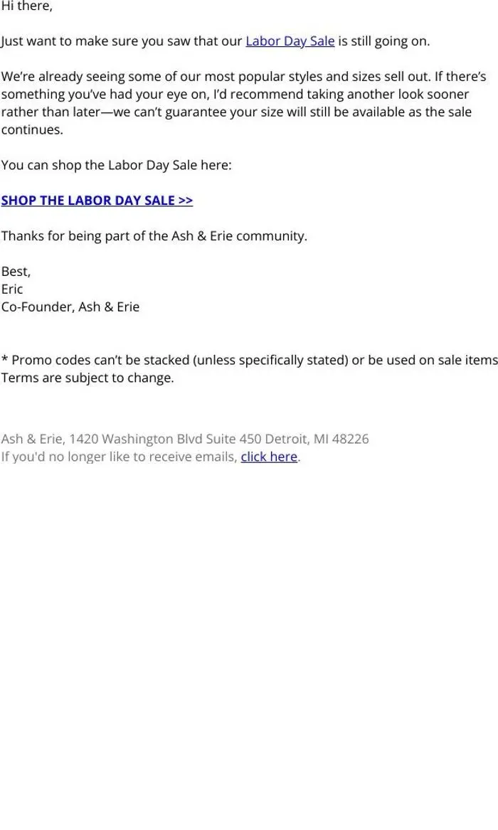 Ash & Erie: A quick Labor Day Sale heads-up