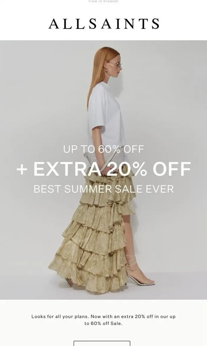 AllSaints: Extra 20% off Sale skirts, tops & more