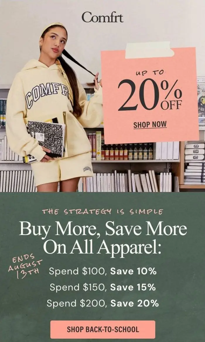 Comfrt: On Now: Up To 20% Off🛍️