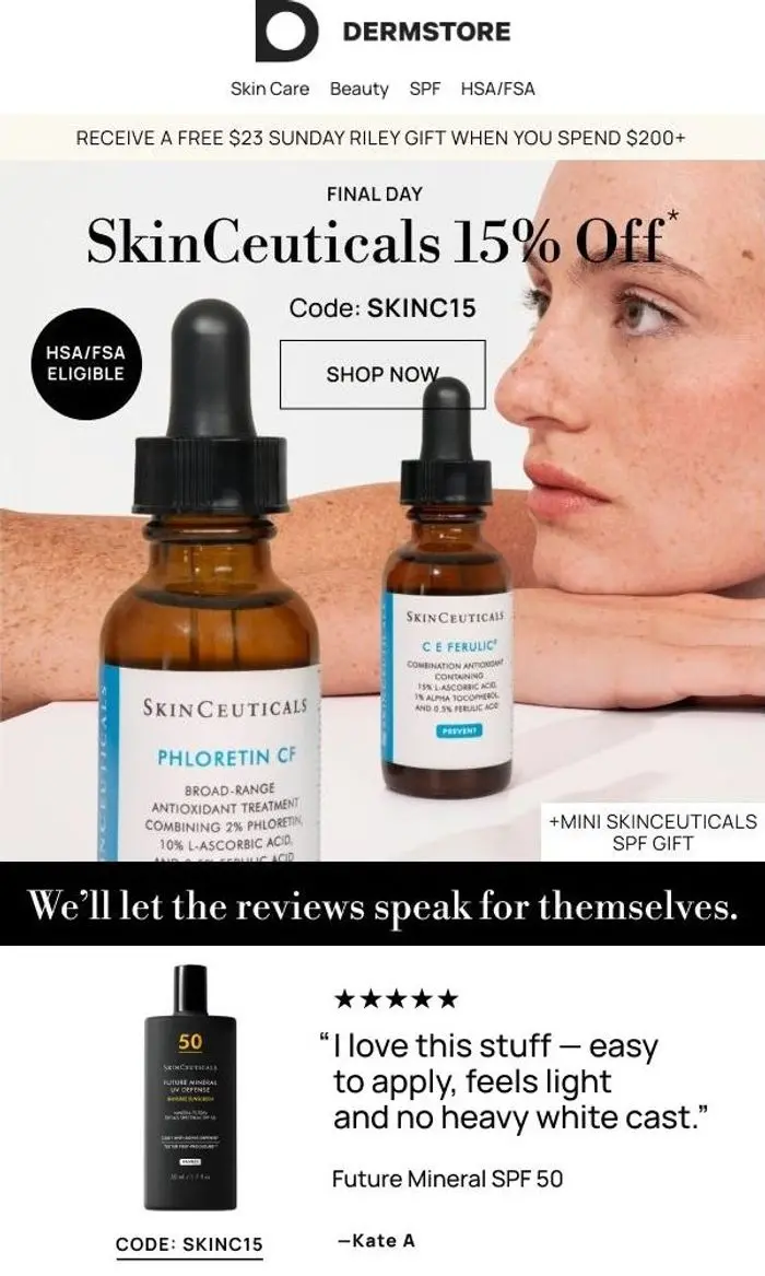 Dermstore: Final Day: 15% Off Top-Rated SkinCeuticals