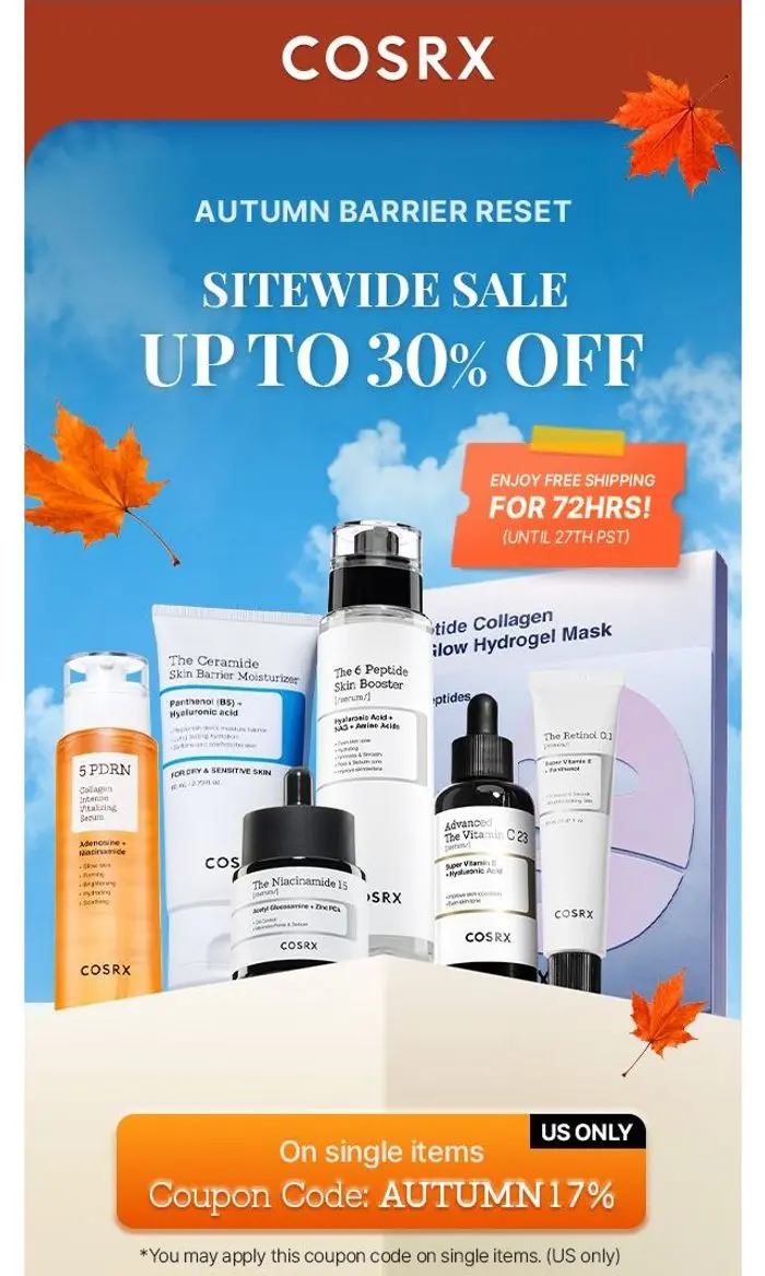 COSRX Official: AUTUMN SALE🍂FREE SHIPPING+ Gift Value $33??