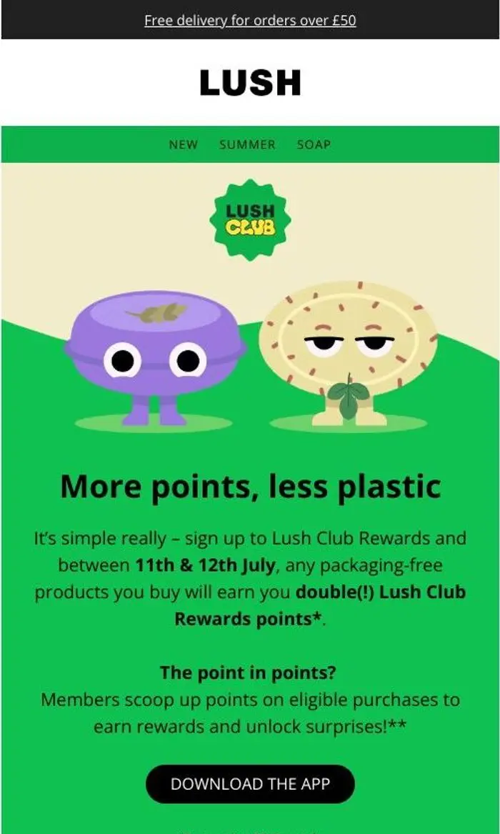 Lush Fresh Handmade Cosmetics: Zero packaging. Double points.