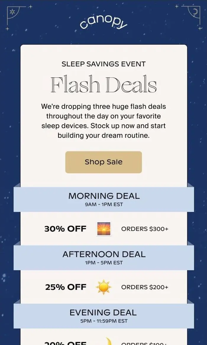 Canopy: Sleep Savings Event: Deal drops all day ✨