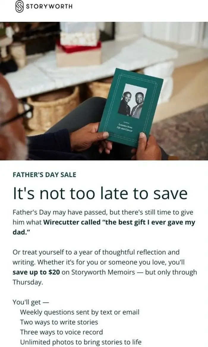 Storyworth: Father’s Day sale extended: get up to $20 off
