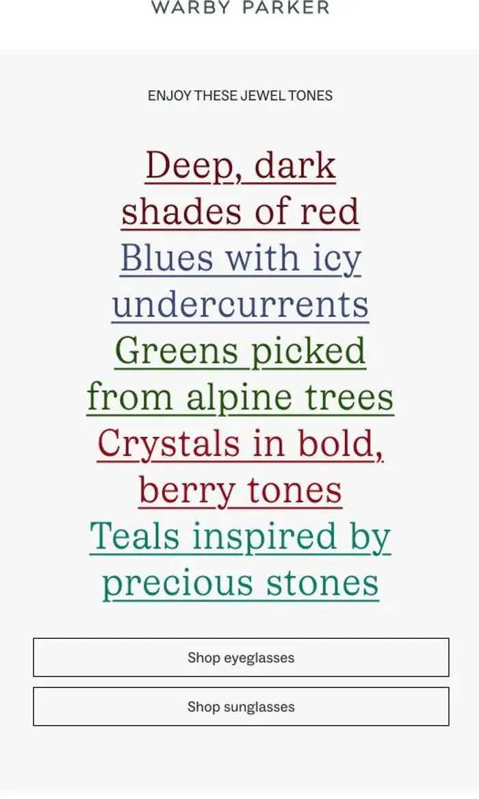 Warby Parker: Let’s talk about jewel tones