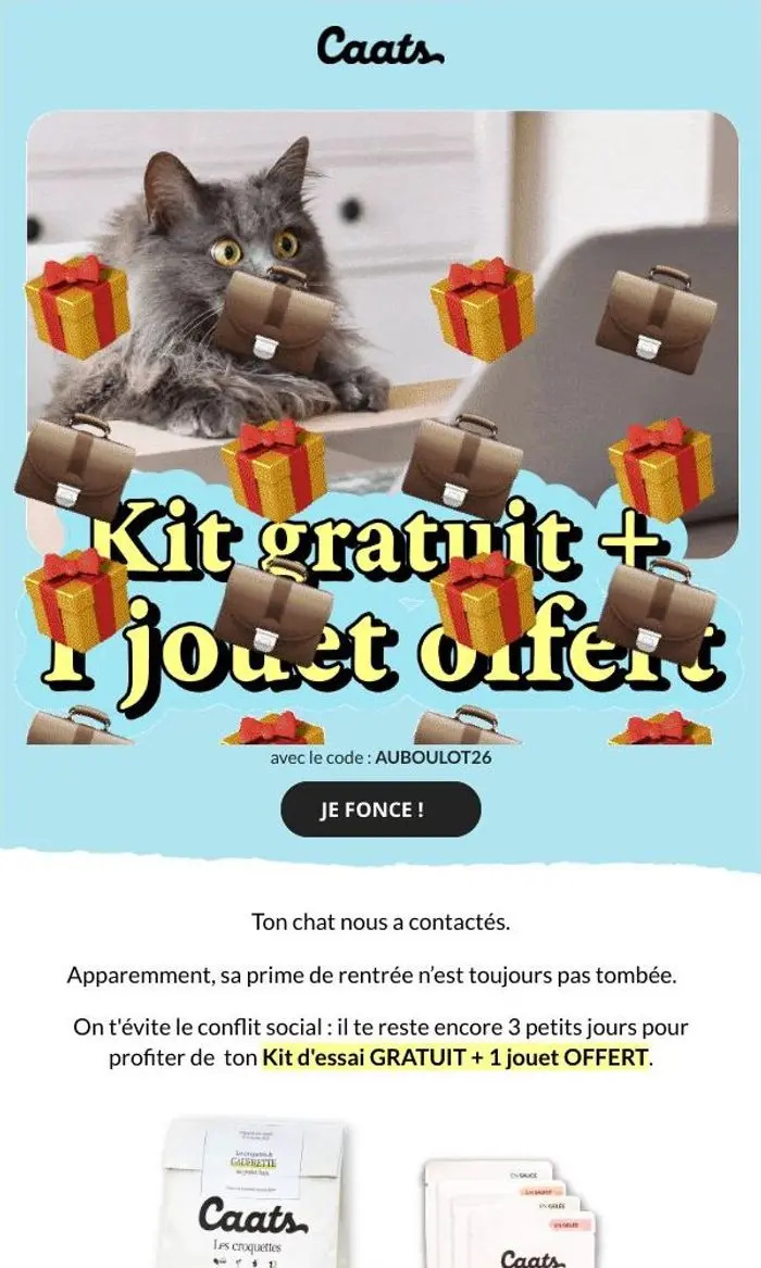 Caats: Kit gratuit + 1 JOUET OFFERT pour ton chat