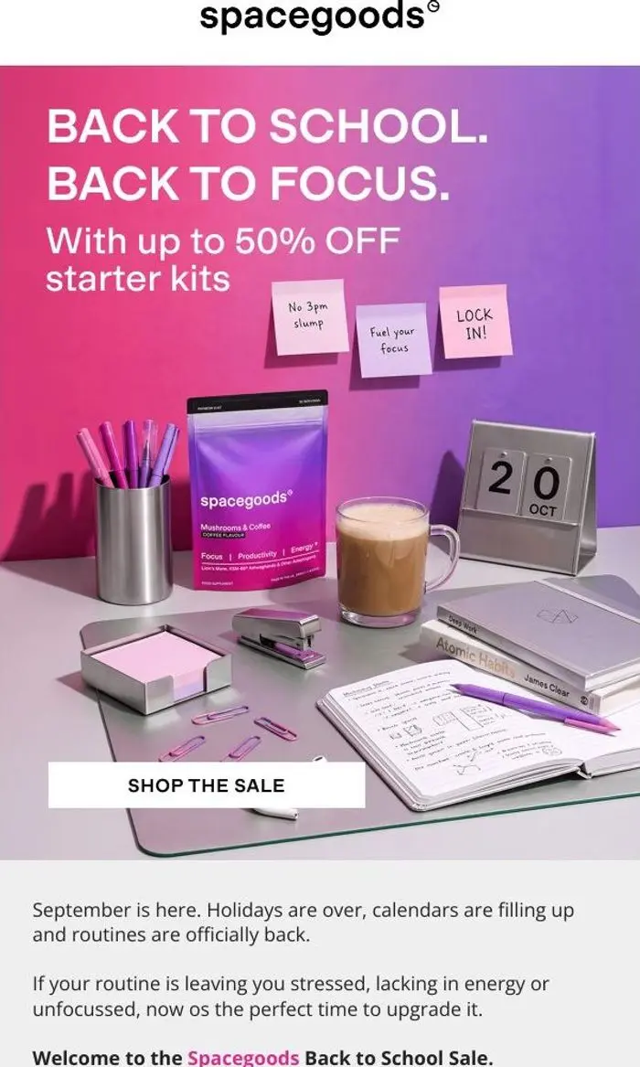 Spacegoods: 📚 Up to 50% off with  Back To School!