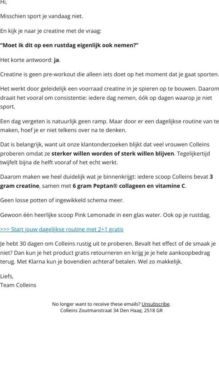 Colleins: Moet je creatine ook nemen op rustdagen?