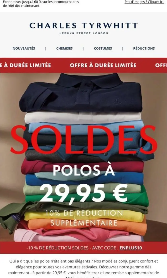 Charles Tyrwhitt: Polos à partir de 29,95 € | - 10 % supplémentaires !