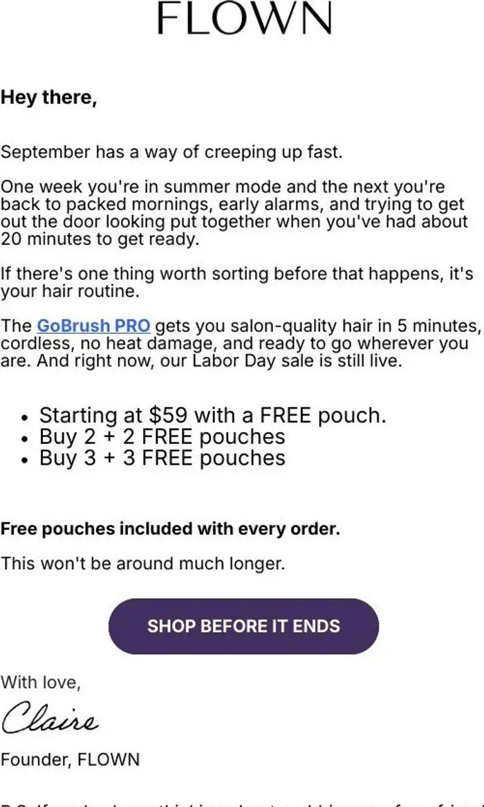 FLOWN: Free pouches on EVERY order