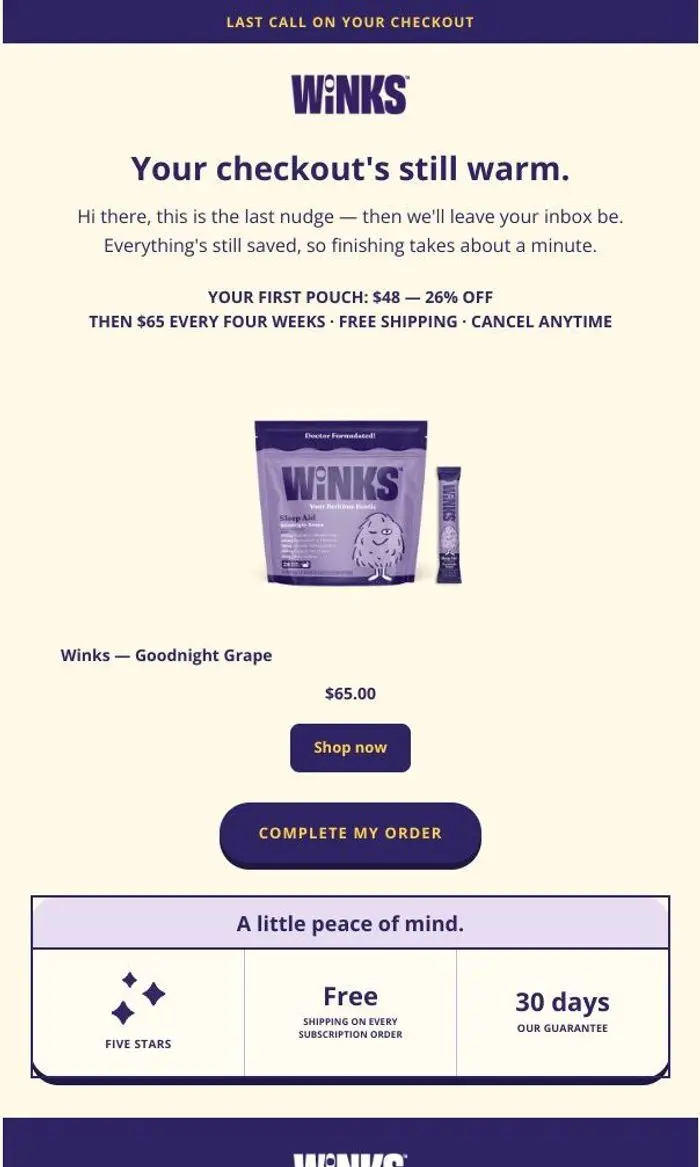 Winks: Your checkout's still warm