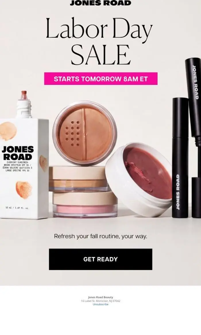Jones Road Beauty: The Labor Day Sale. Tomorrow 8am.