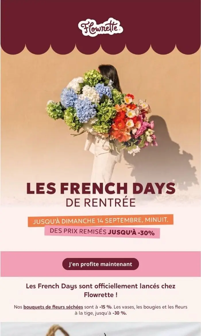 Flowrette: 🇫🇷 French Days : vos bouquets préférés à -15 %, jusqu'à dimanche