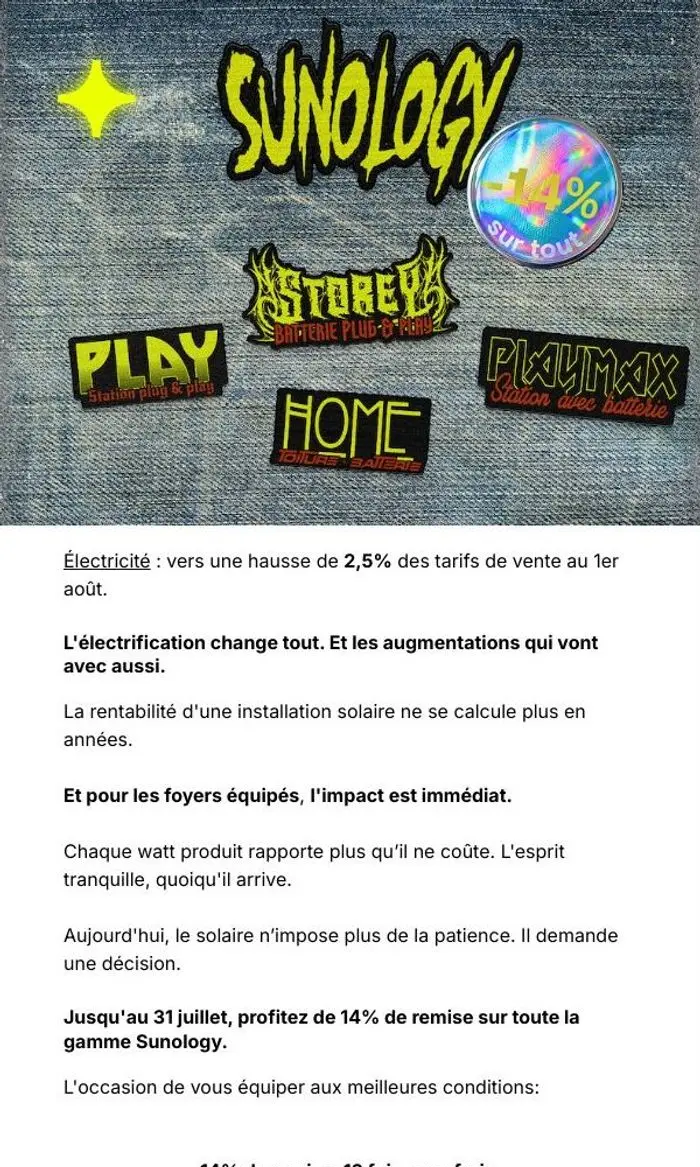 Sunology: Electricité: +2,5% au 1er Aout