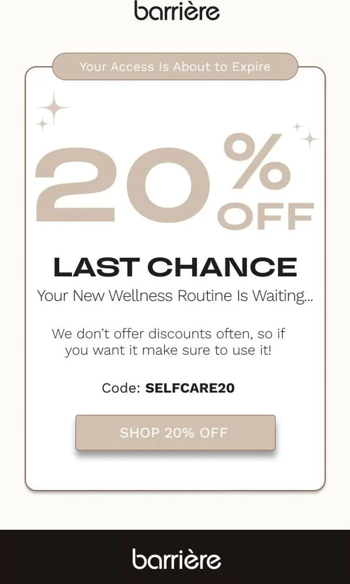 Barrière: Last chance for 20% off