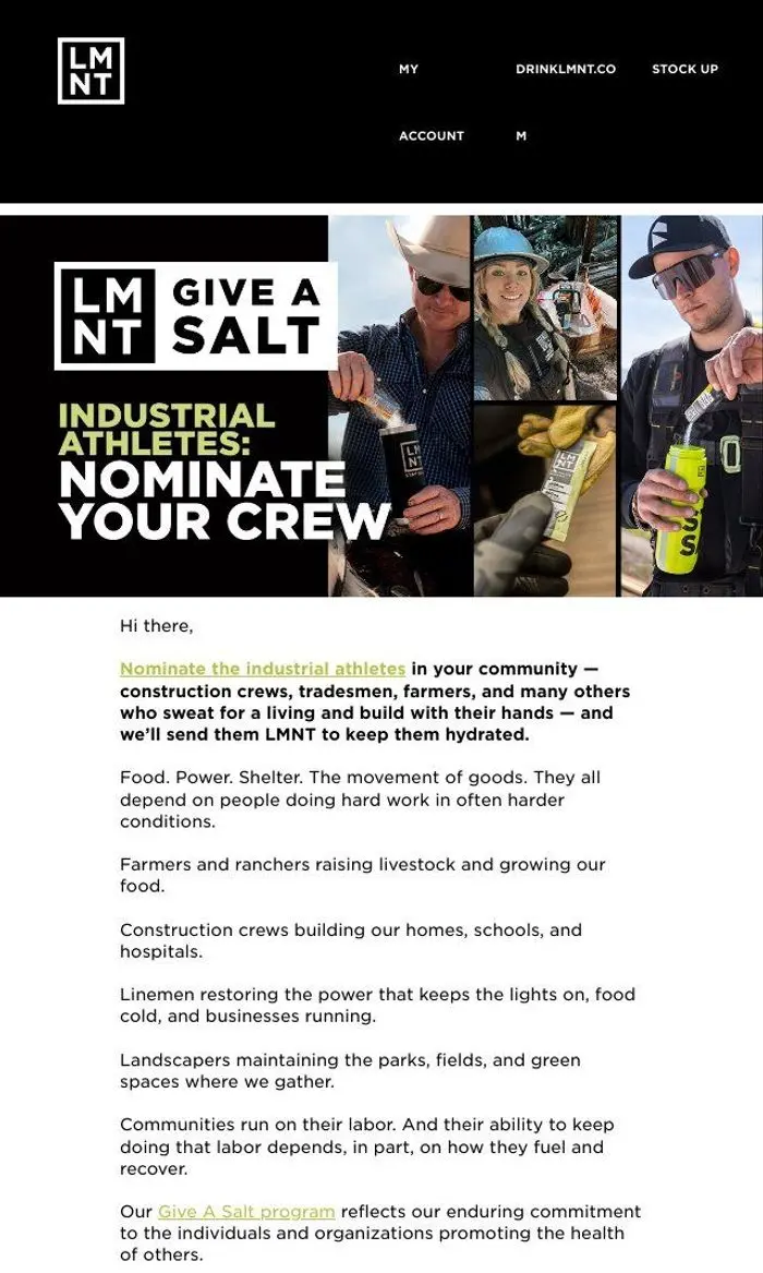 James and the LMNT Team: Nominate an industrial athlete to receive free LMNT