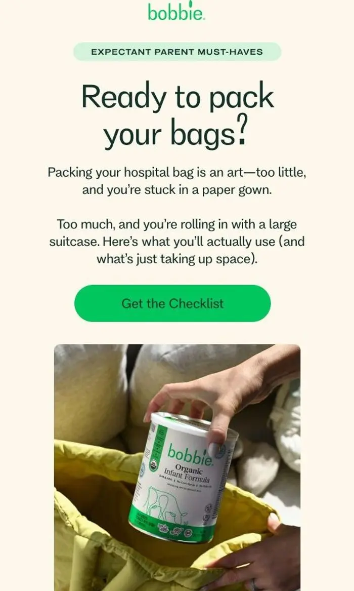 Bobbie: Consider your hospital bag, packed