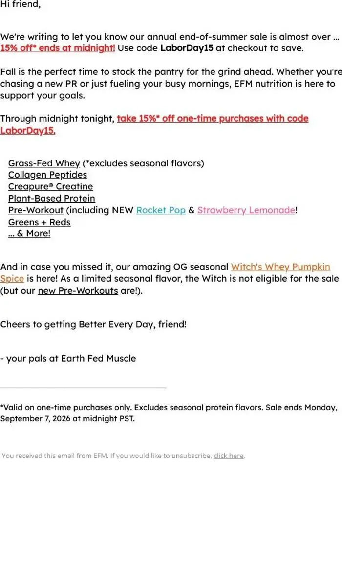 Earth Fed Muscle: Last Call for Labor Day Sale