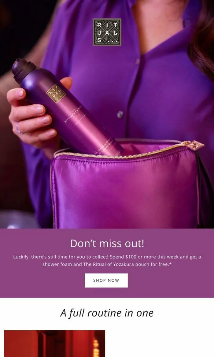 Rituals Cosmetics: Pouch and shower foam gift ends soon!