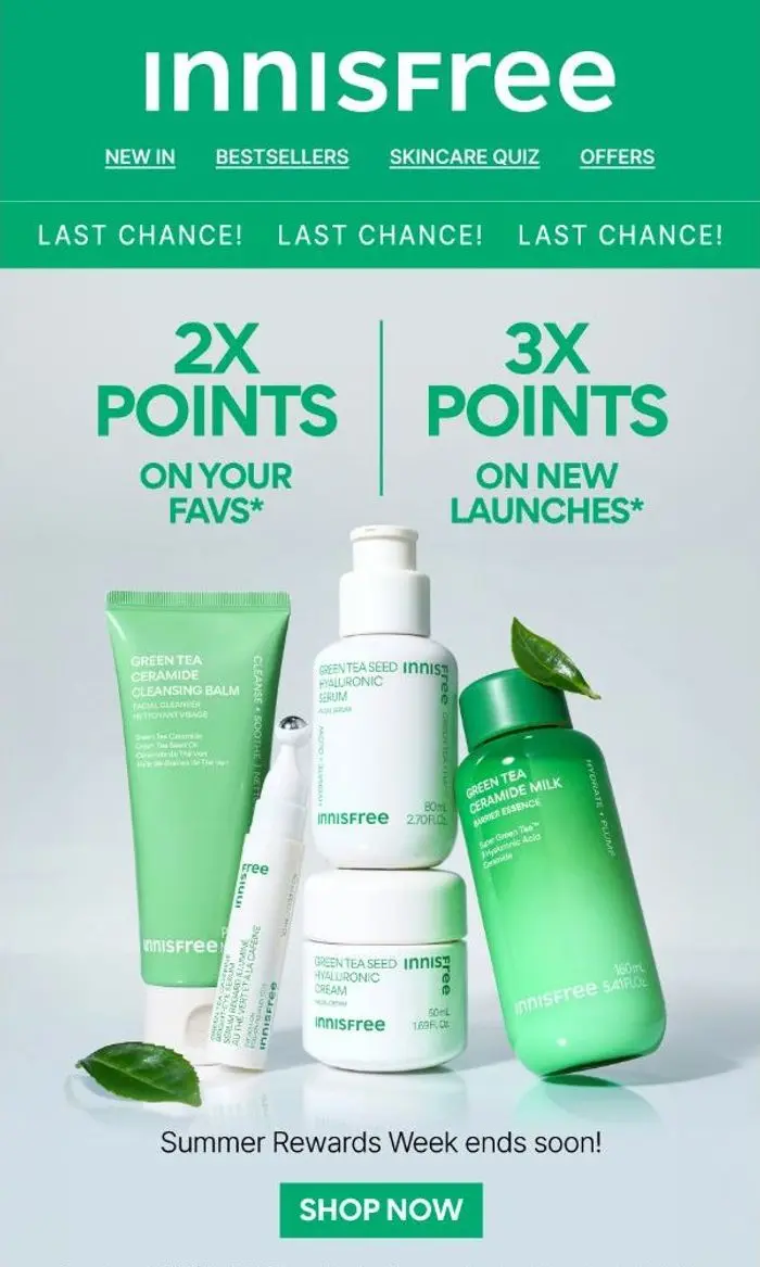 innisfree: LAST CHANCE! Up to 3x Rewards Points
