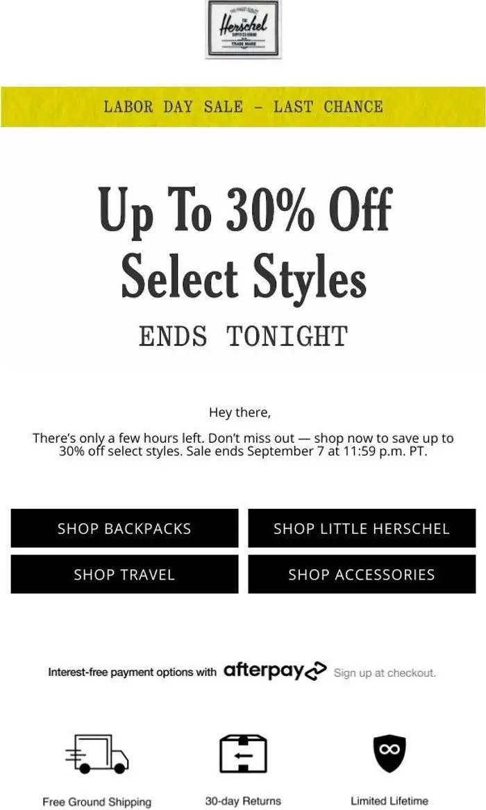 Herschel Supply Co.: Final Hours: Labor Day Sale Ends Tonight
