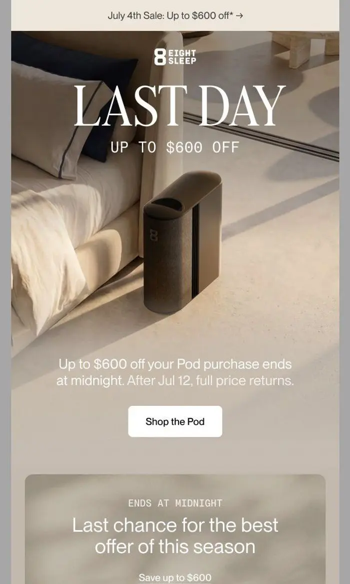 Eight Sleep: Last day: up to $600 off your Pod purchase*