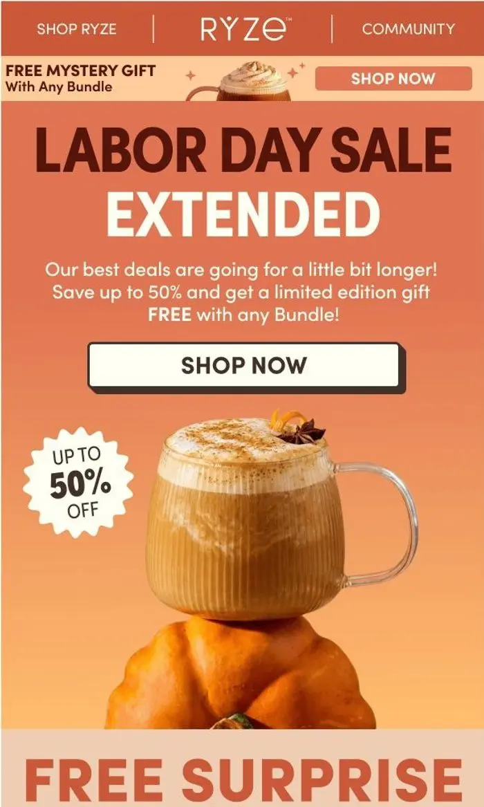 RYZE Superfoods: EXTENDED: Up to 50% OFF + FREE Gifts 🍁