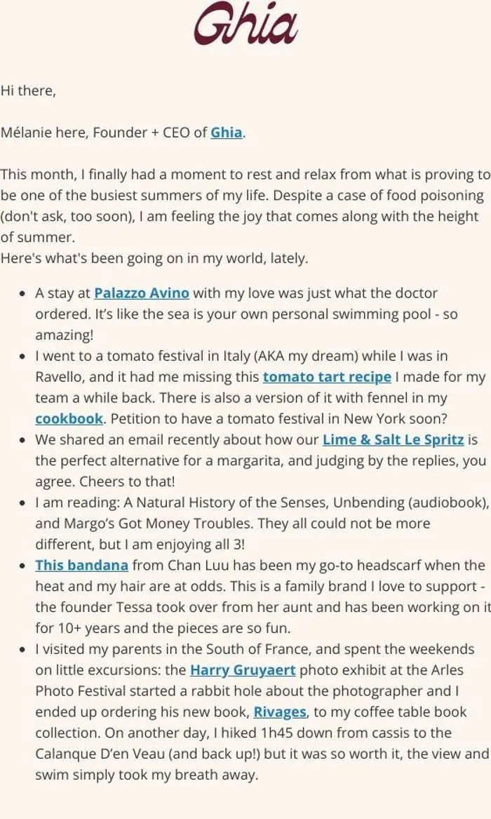 Ghia: A Note From Mélanie