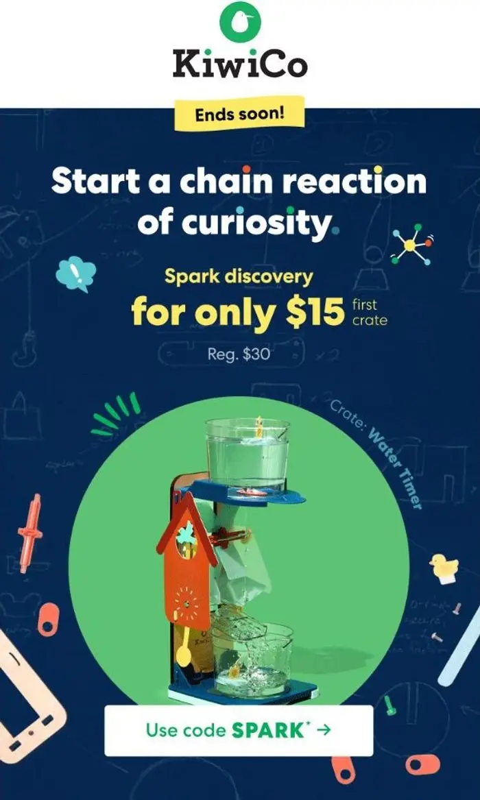 KiwiCo: Ending soon: $15 first crate (Reg. $30)