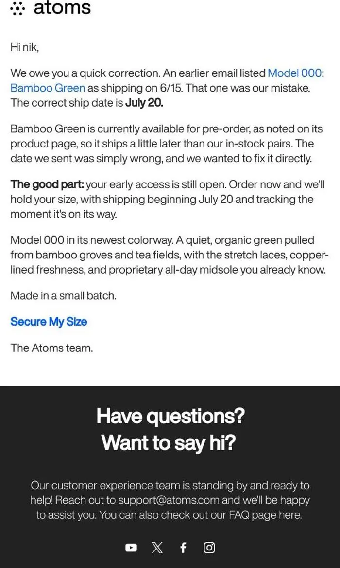 Atoms: Bamboo Green pre-order (corrected date)