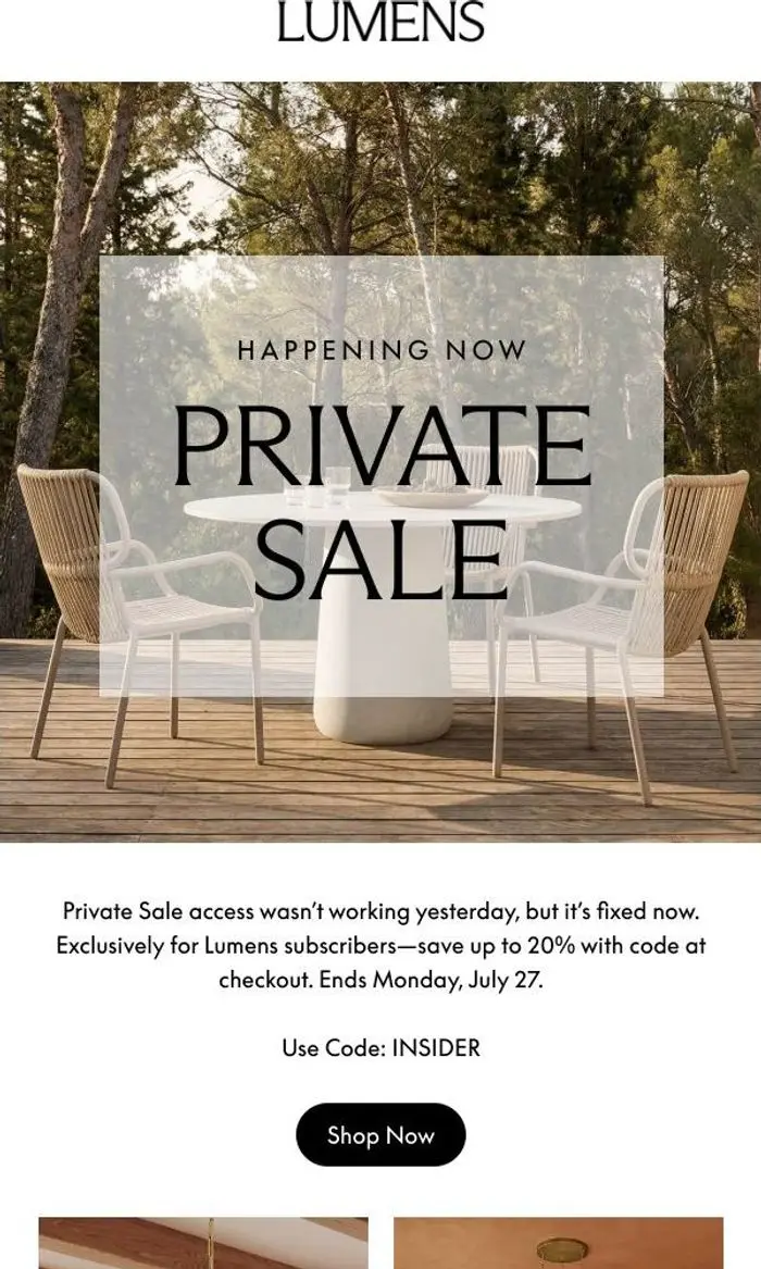 Lumens: Oops! Private Sale access is fixed