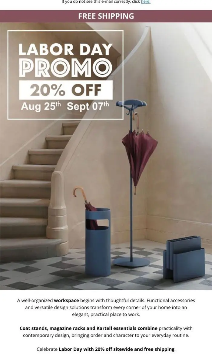 Kartell: Labor Day: 20% off your home office