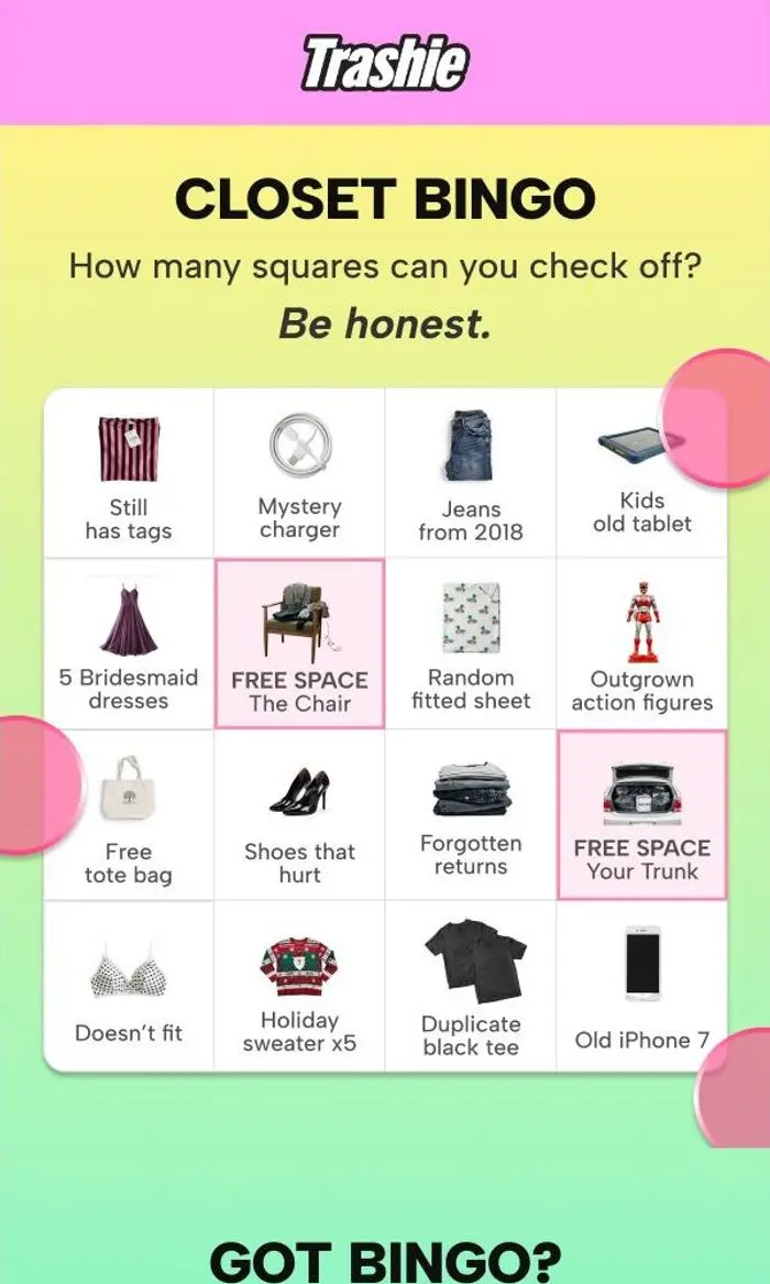 Trashie: Closet Bingo: how many squares can you check?