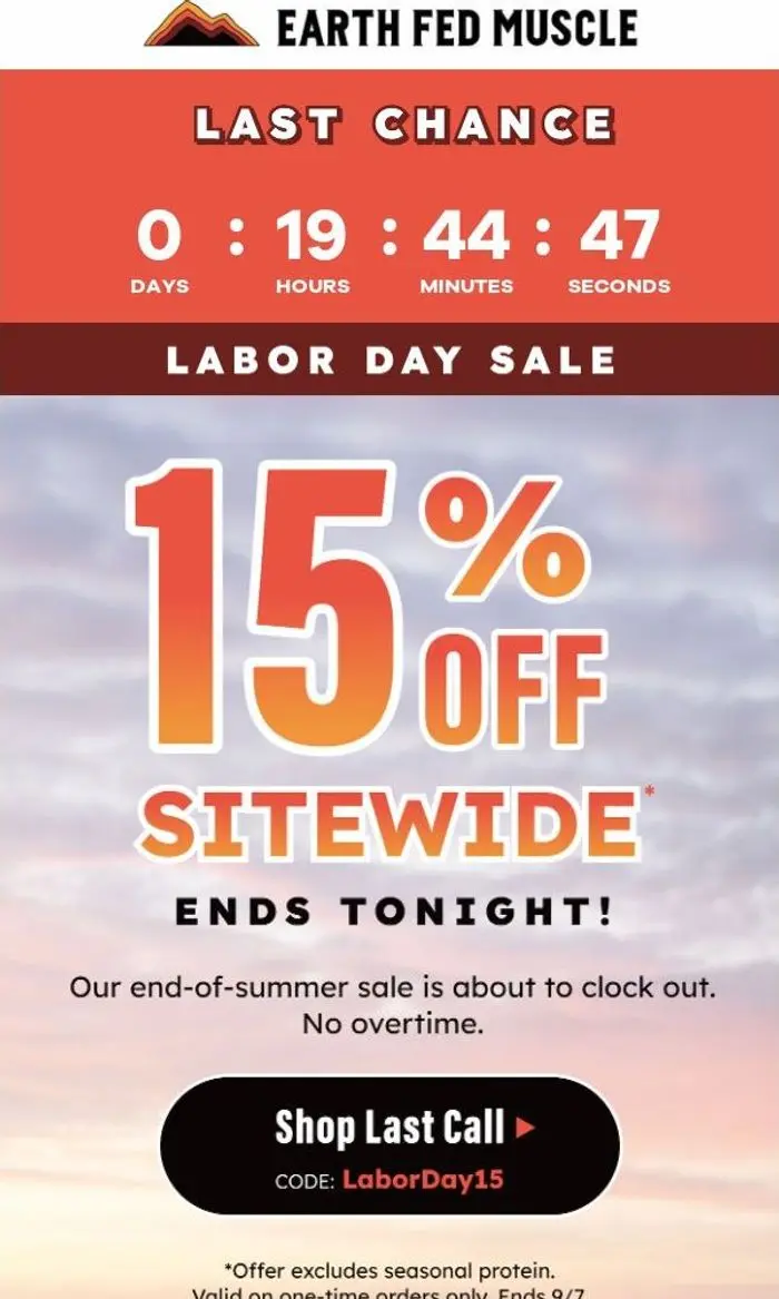 Earth Fed Muscle: 🚨 FINAL HOURS: 15% off ends at midnight 🚨