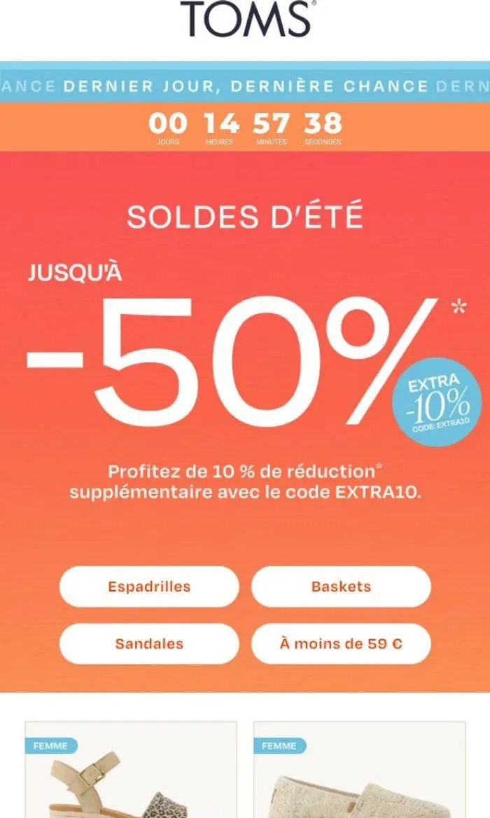 TOMS Europe: Fin des soldes aujourd’hui ⏰ jusqu’à -50 % + -10 %