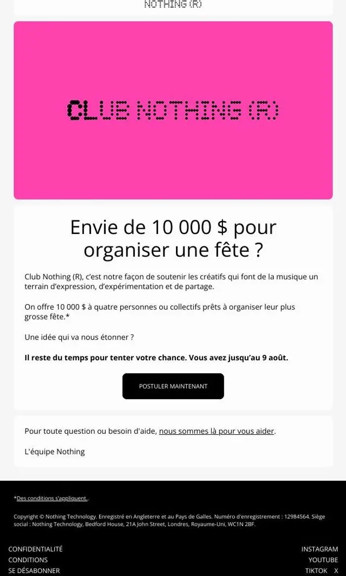 Nothing Technology: Dernière chance pour rejoindre le Club Nothing (R)